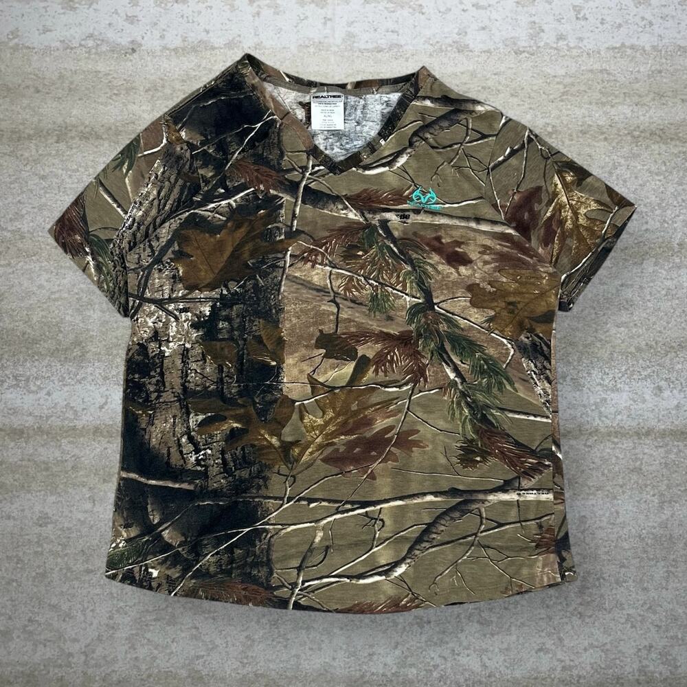 Vintage 90s Mossy Oak Shirt Womens XL Hunting Camo Cotton Short Sleeve Woodland